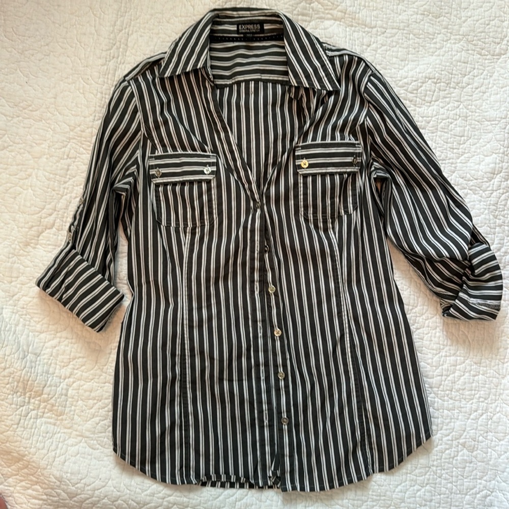Express essential stretch Shirt Women's Size S Black White stripes